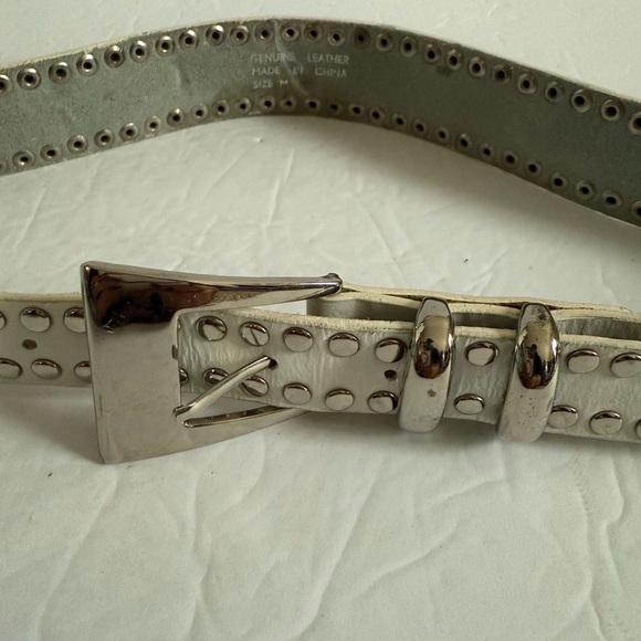 Genuine Leather White Studded Belt Western Cowgirl Country Women - Size M